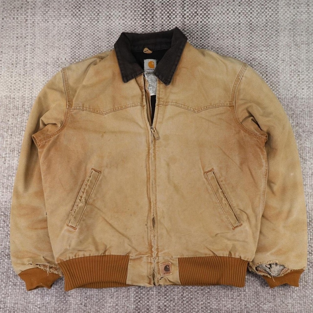 Vintage Carhartt J14 BRN Santa Fe Jacket Brown Duck Canvas Quilted Lined Large